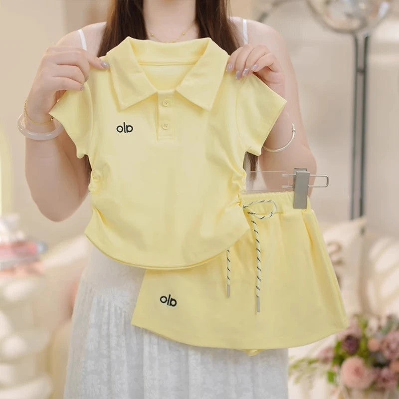 Casual Solid Color Skirt Collar Short Sleeves Children's Suit