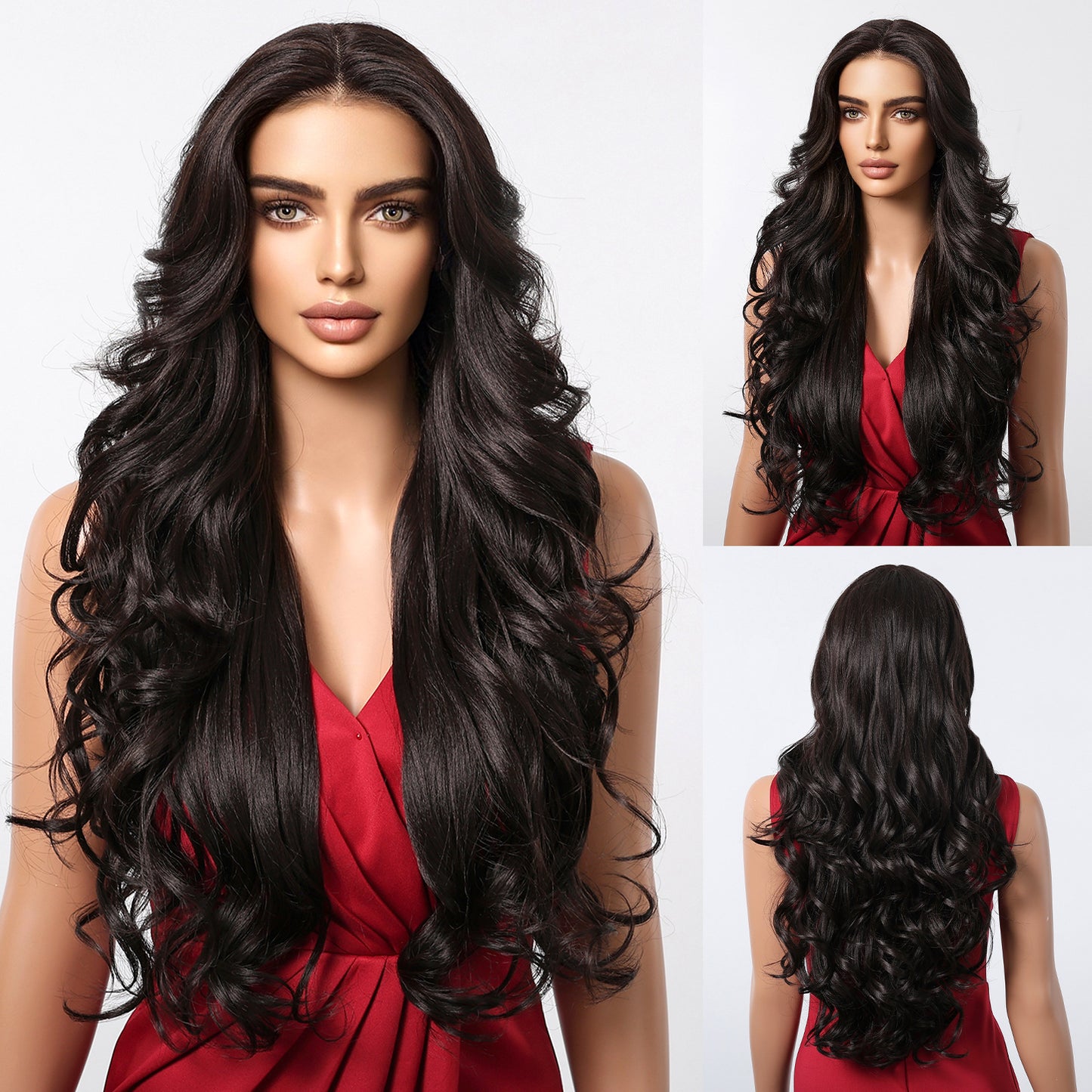 Area Lace Imported Matte Fiber Wine Red Free Sewing Curly Wig Long Curls