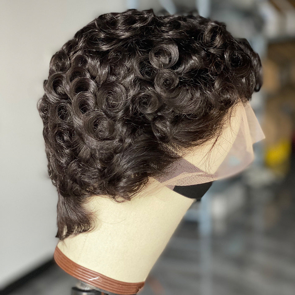 Classic Cool Piece Curly Head Cover Real Hair Wig