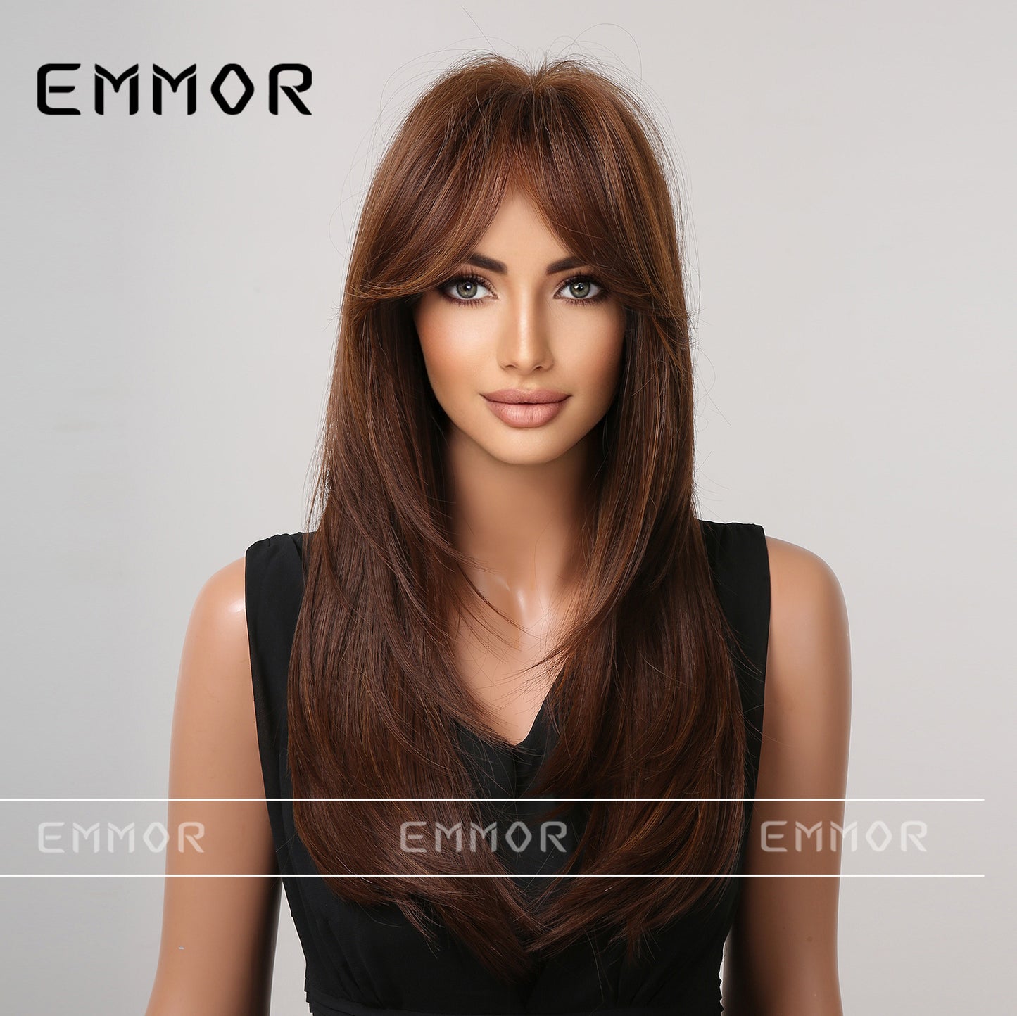 Gradient Chemical Fiber Bangs Mid-length Straight Wig Long Curls