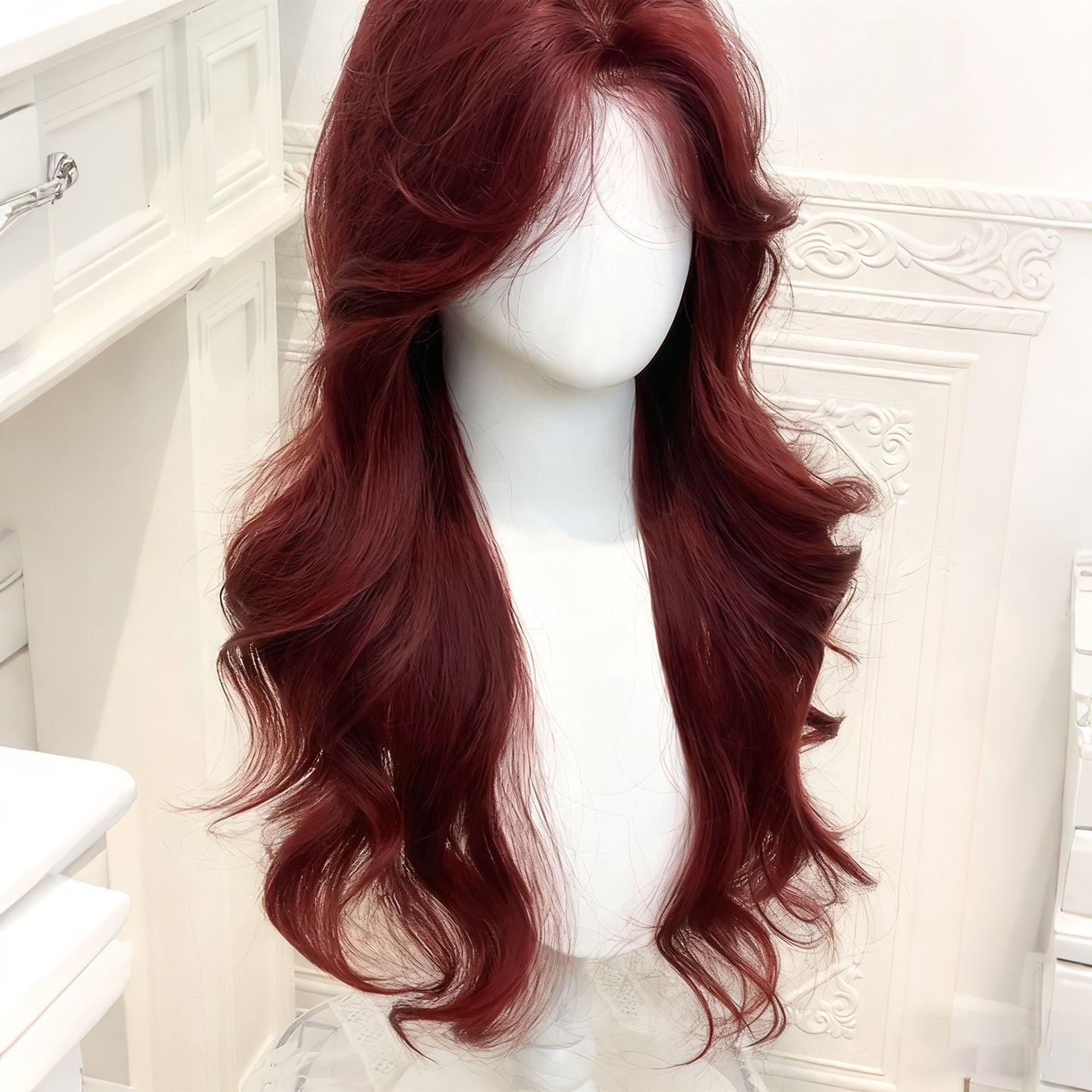 Hot Female Daily Raspberry Red Curly Hair Wig Long Curls