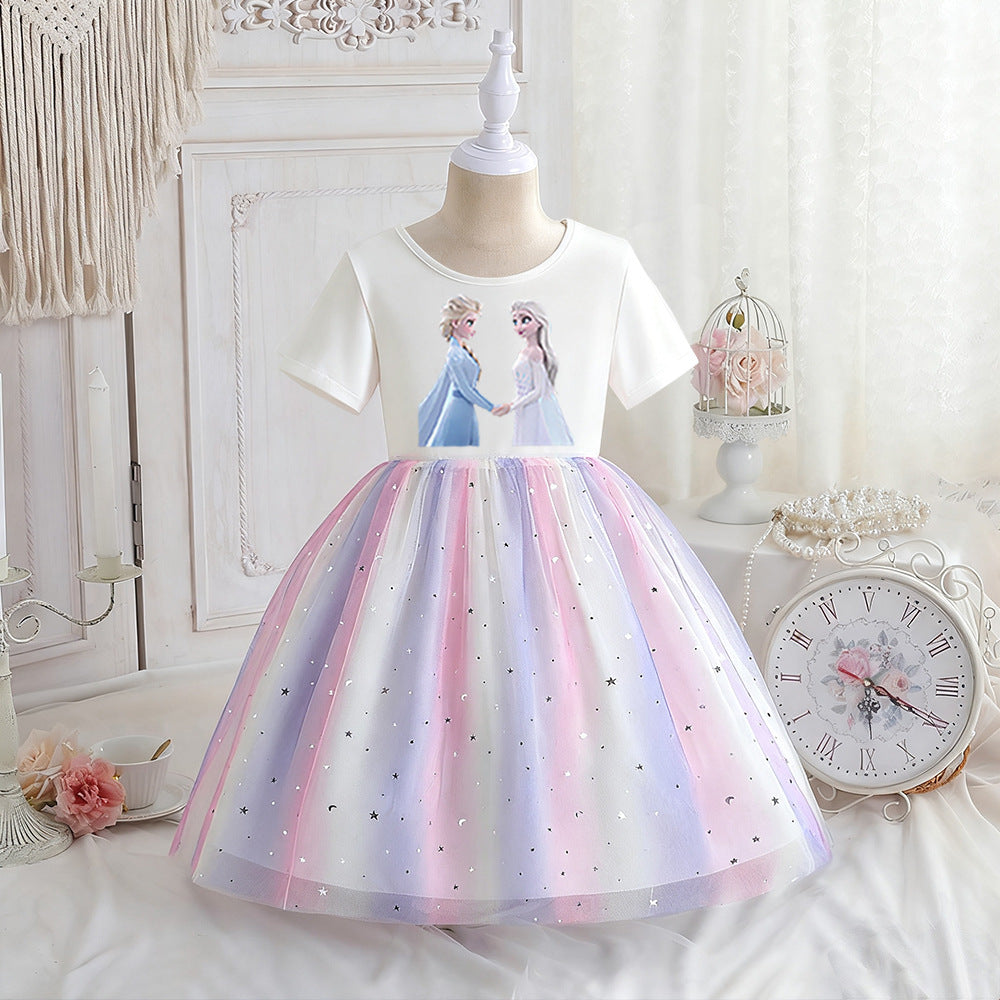 Children's Summer Short Sleeve Clothing Gauze Princess Skirt Frozen Children's Dress