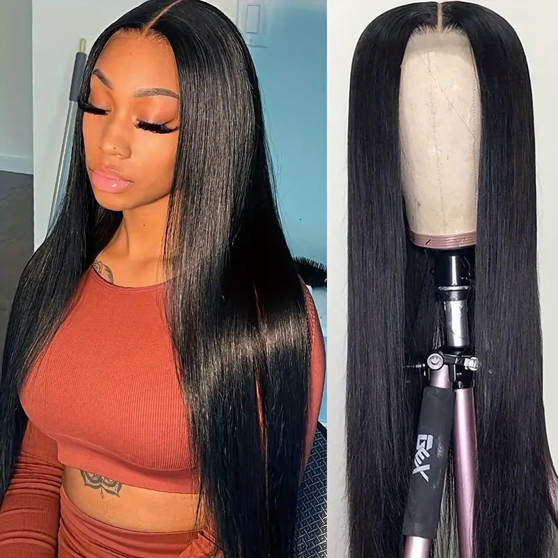 Women's Front Lace Black Hair Fluffy Natural Fashion Full Long Straight Wig