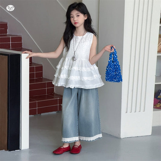 Summer Middle Big Ruffled Vest Pants Children's Suit