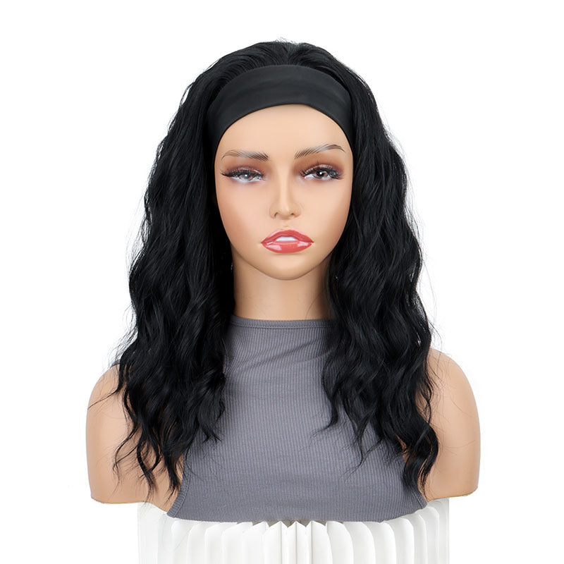 Women's Silk Headband Water Ripple Long Curly Hair Chemical Wig Ponytail