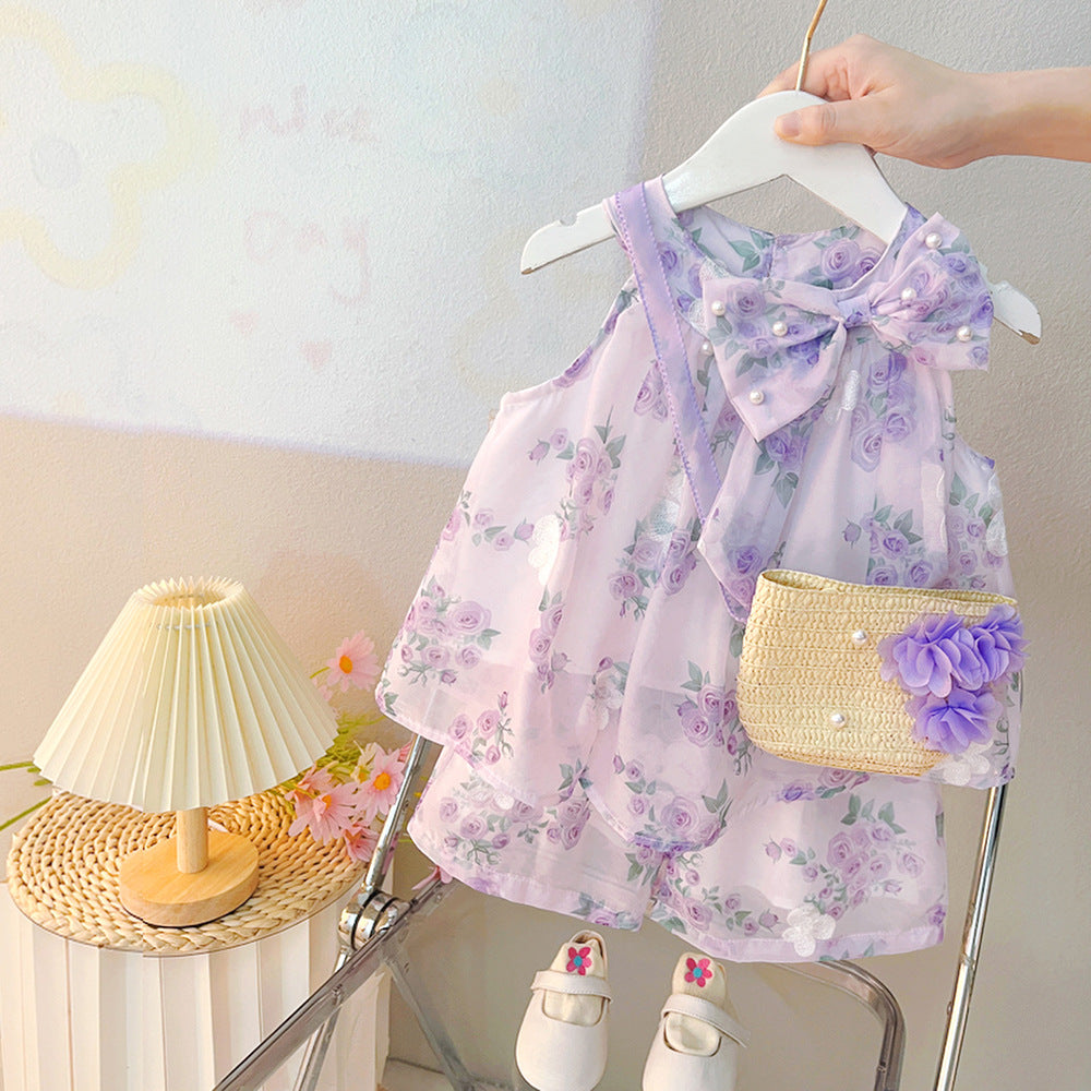 Children's Western Style Korean Thin Flower Top Children's Suit