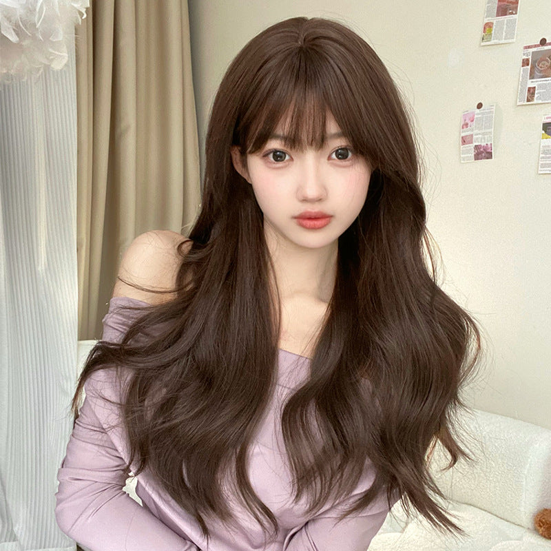 Women's Hair Natural Cold Brown Big Wave Curly Wig Long Curls