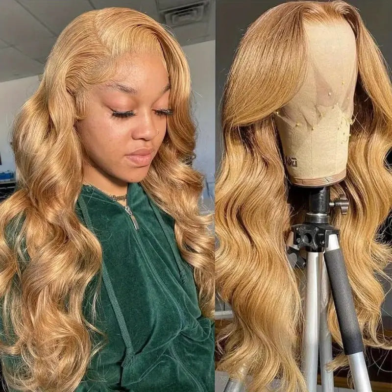 Women's Full Front Lace Golden Big Wave Wig Long Curls