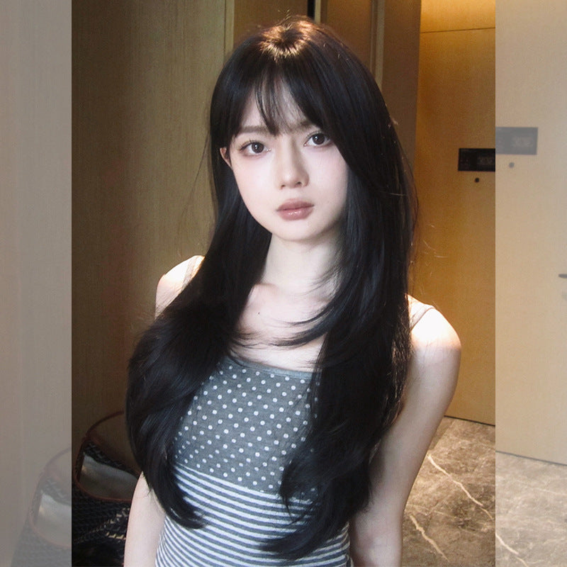 Women's Coney Milk Tea White Gold Color Bangs Long Straight Wig