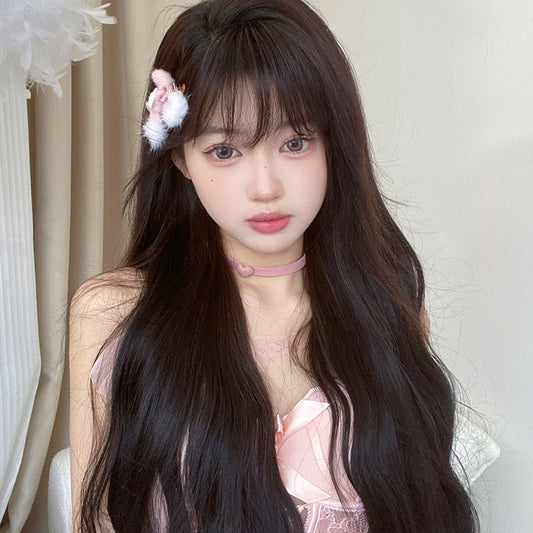 Female Curly Hair Breathable Natural Round Face Cute Air Bangs Wig Long Curls