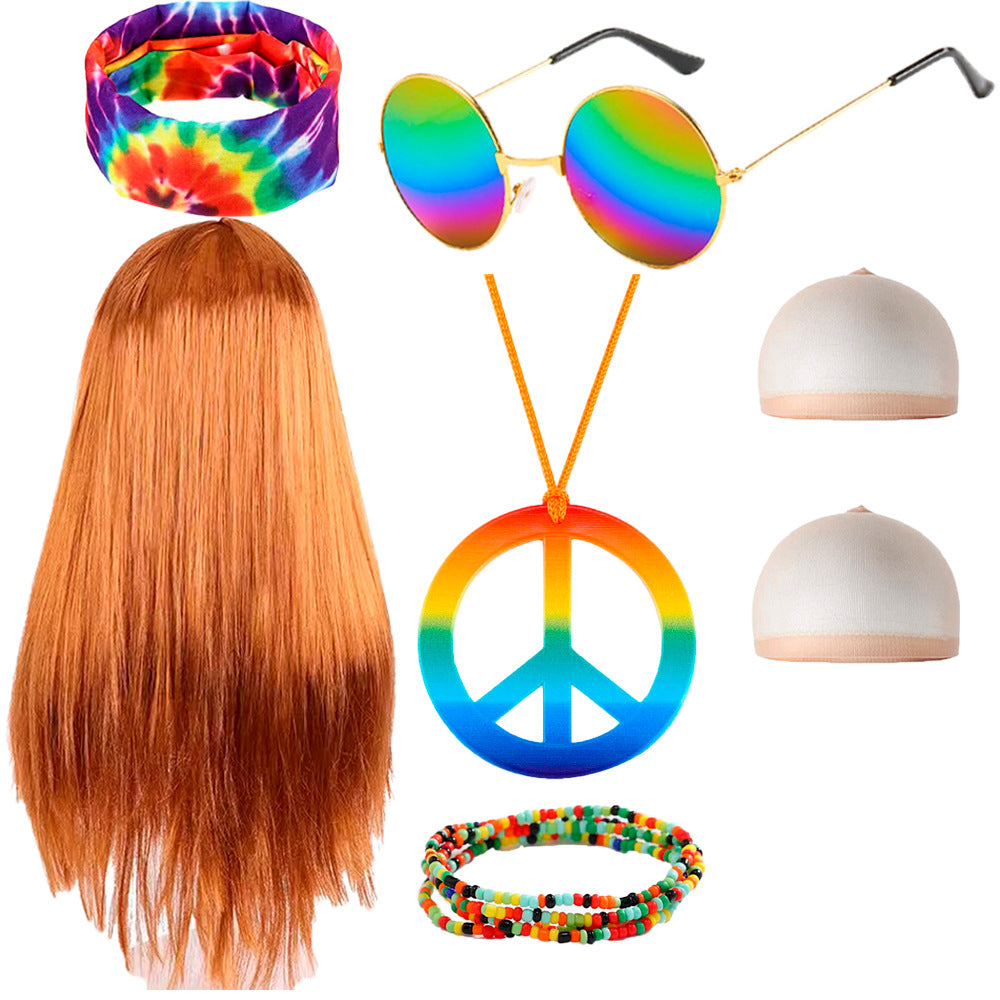 Hippie Rock Brown Long Straight Hair Party Dress Up Performance Cos Wig