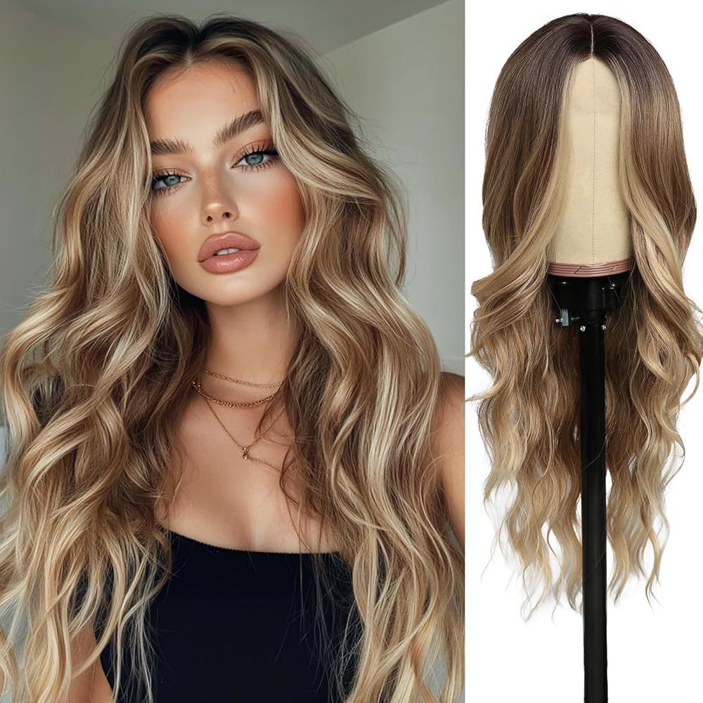 Female Golden Forehead Lace Medium Big Wave Wig Long Curls