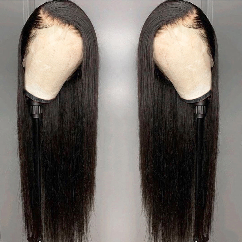 Hand-woven Front Lace Head Cover Black Hair Synthetic Long Straight Wig