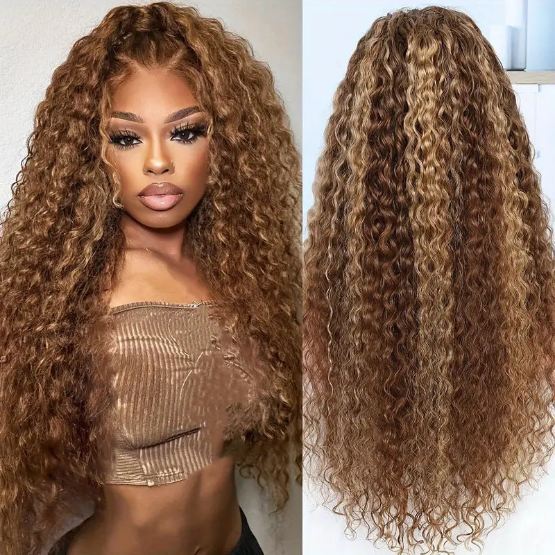 Medium Brown Mixed Color African Small Curly Hair Synthetic Wig Long Curls