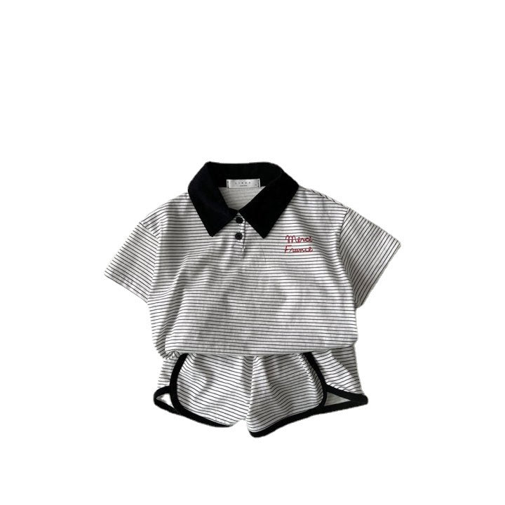 Children's Summer Clothing Korean Set Striped Shirt Short Sleeve Children's Suit