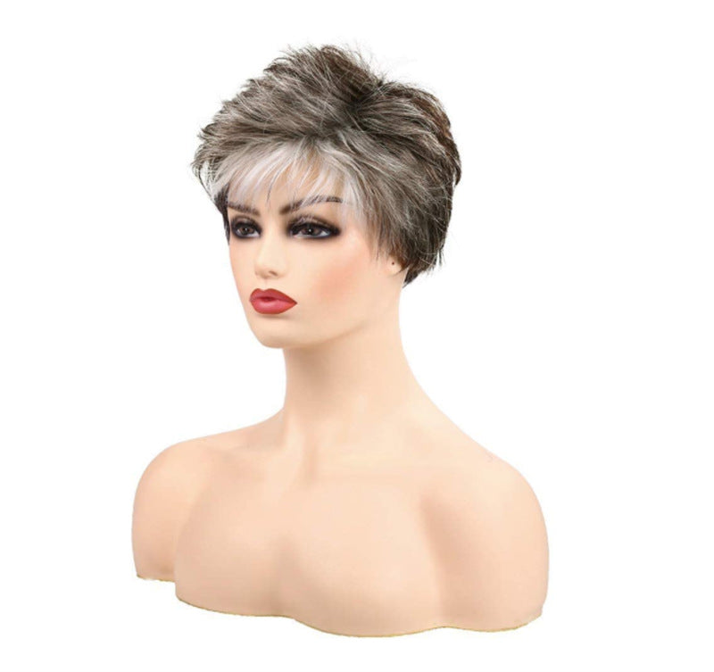 Women's Fashion Short Hair Brown Gradient Head Wig Long Curls