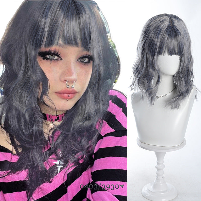 Women's Wavy White Bob Bangs Soft Synthetic Wig Short Curly Hair