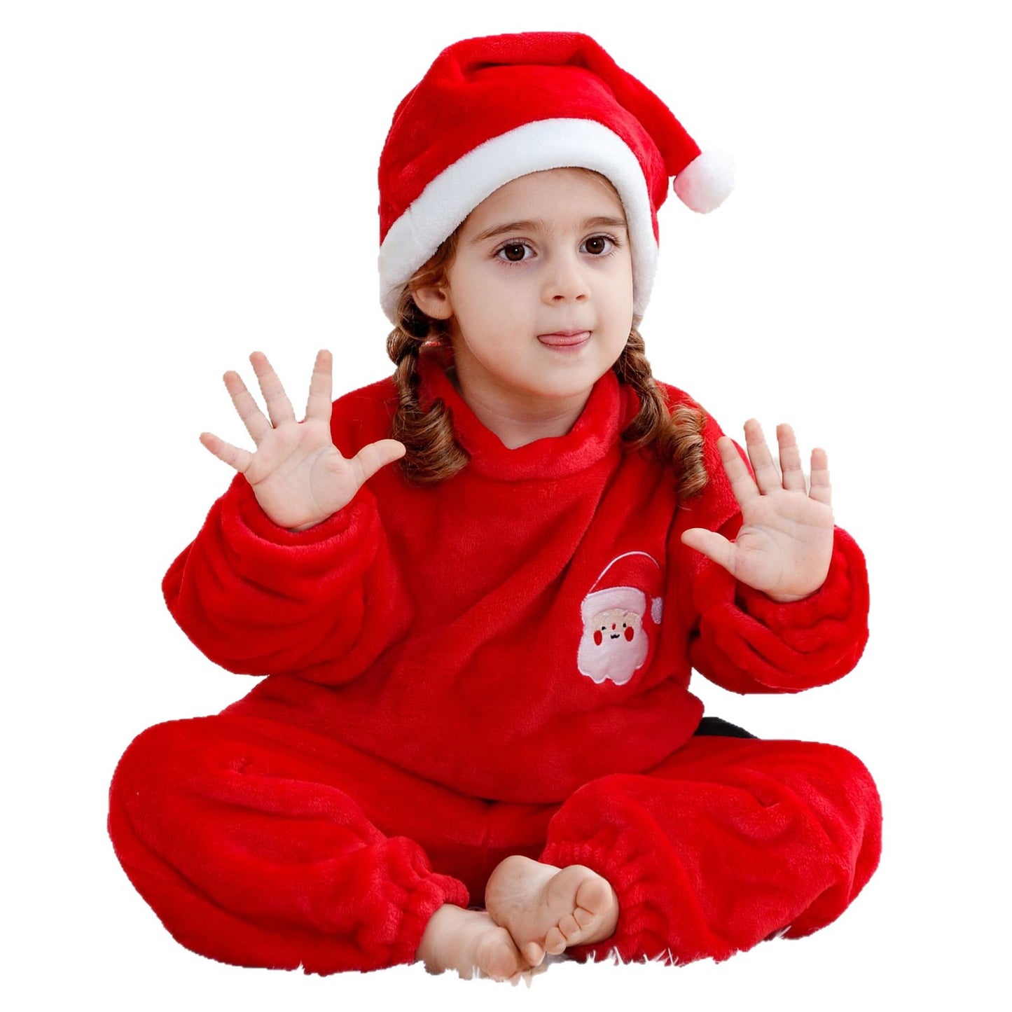 Children's Flannel Pajamas Infant Hat Romper Christmas Jumpsuit, Climbing Suit