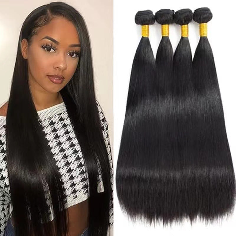 Human Extension Band Natural Color Straight Real Hair Wig