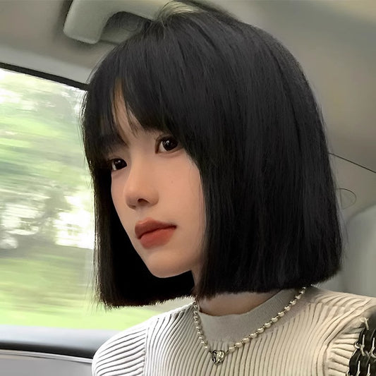 Female Head Light Improving Face Feature Air Bangs Wig Short Straight Hair