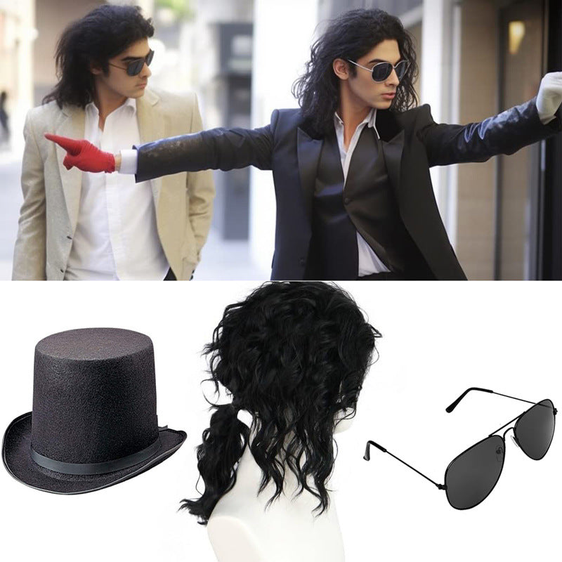 Festival Jackson Mid-length Hat Glasses Set Cos Wig