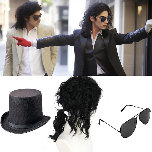 Festival Jackson Mid-length Hat Glasses Set Cos Wig
