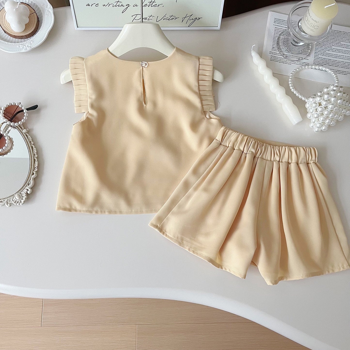 Floral Short Sleeve Blouse Pants Vest Children's Suit