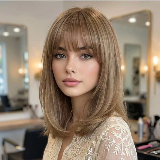 Women's Layered Bangs Gradient Dyeing Natural Fashion Wig Long Curls