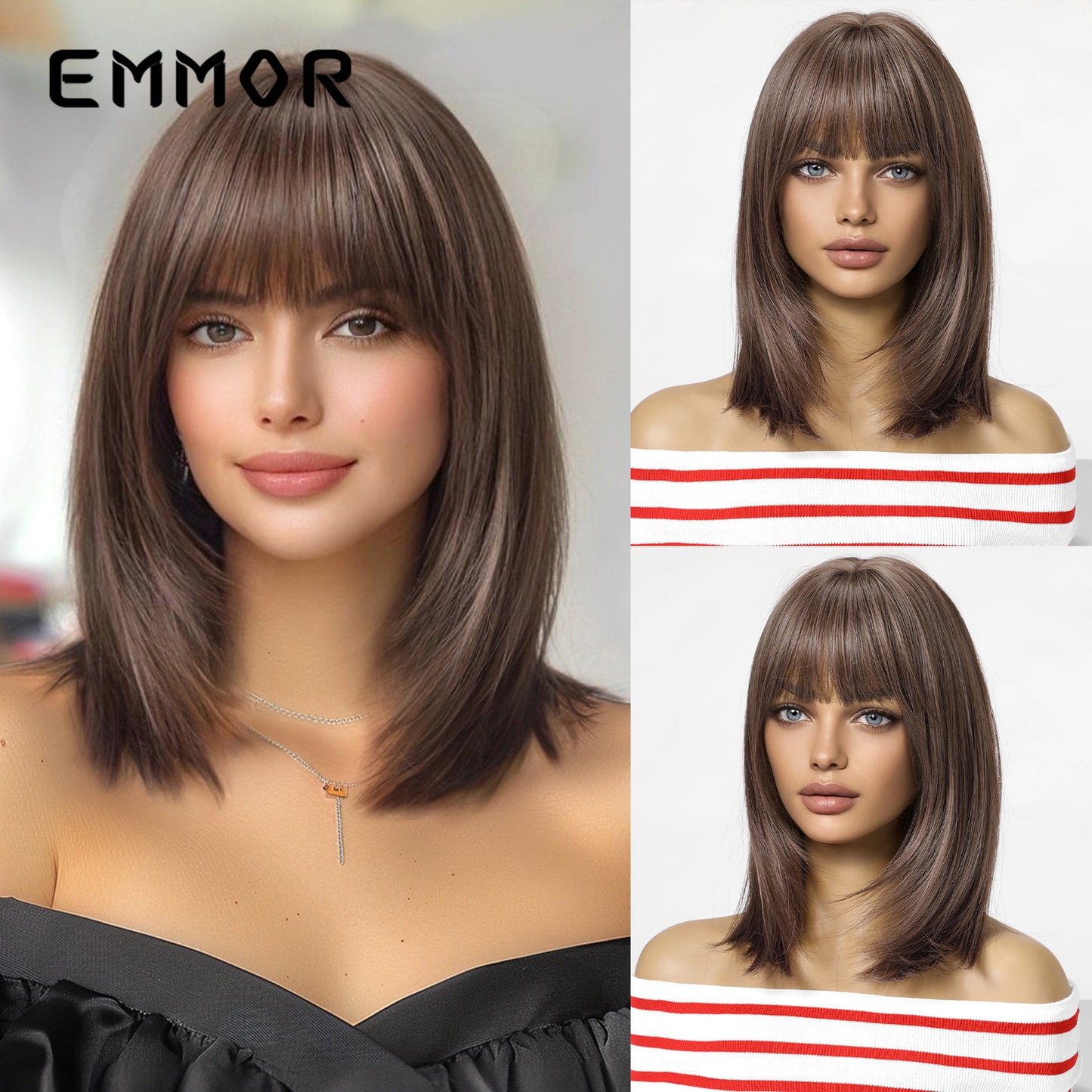 Women's Collarbone Bangs Shape Round Face Natural Wig Short Straight Hair