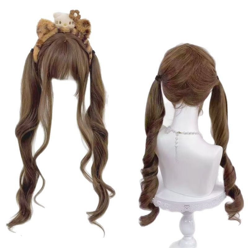Female Sweet Natural Curly Hair Straight Bangs Two-dimensional Full Wig Long Curls