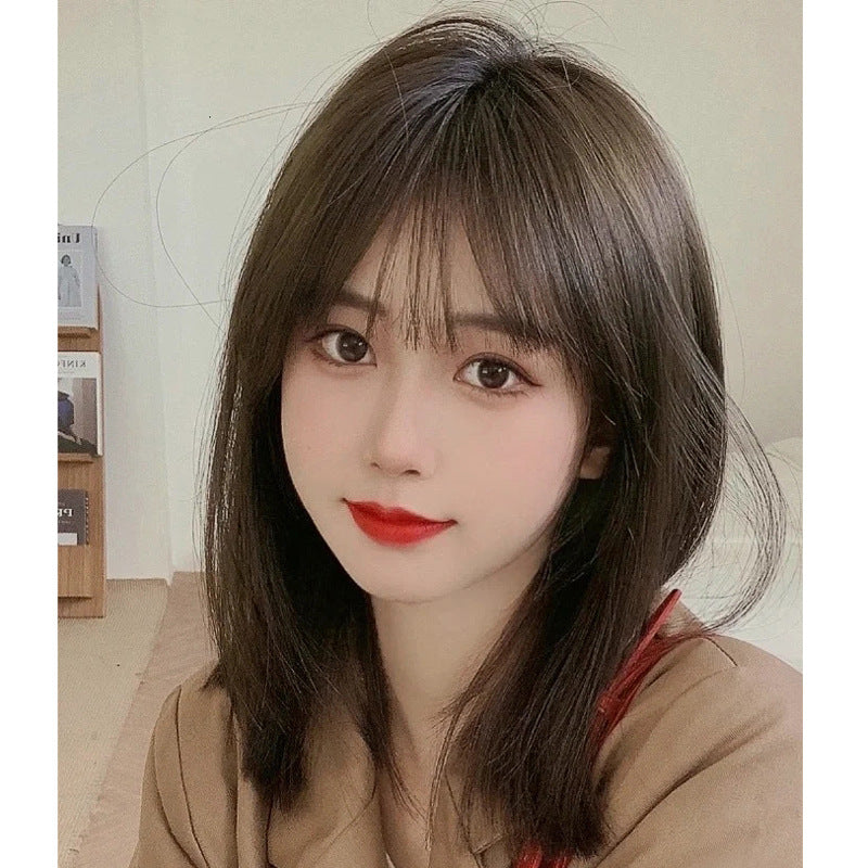 Women's Wigs Mid-length Air Bangs Collarbone Length Haircut Real Hair Wig