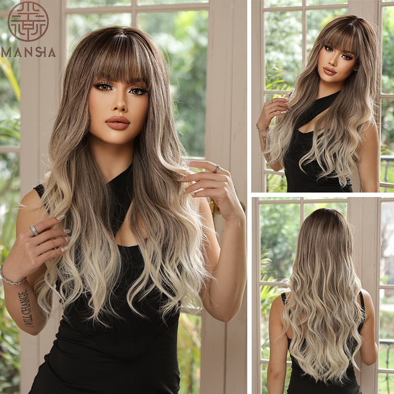 Women's Gradient Gray Fashion Curly Hair Natural Fluffy Wig Long Curls