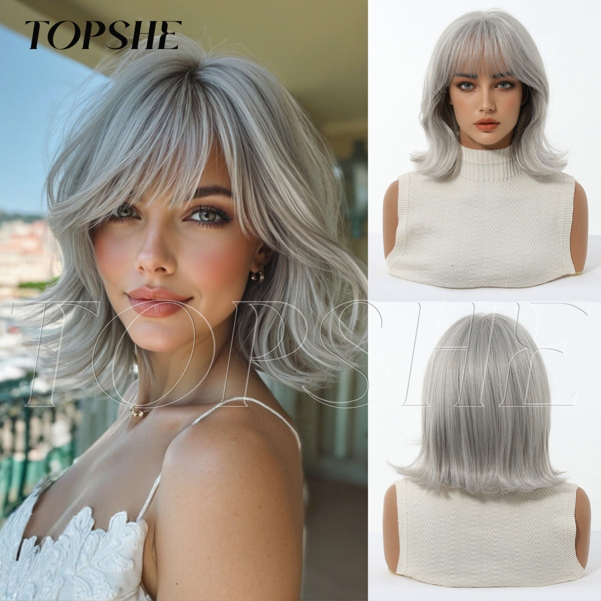 Seamless Simulation Scalp Full Top Fiber Wig Short Curly Hair