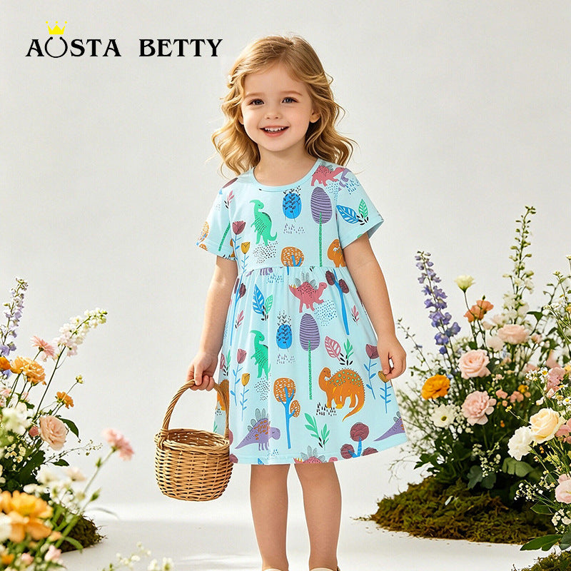 Children's Summer Princess Cartoon Printed Knitted Cotton Children's Dress