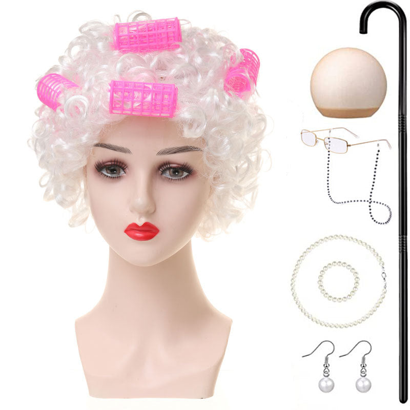 Grandma Gray Old Lady Holiday Dress Up Cos Wig