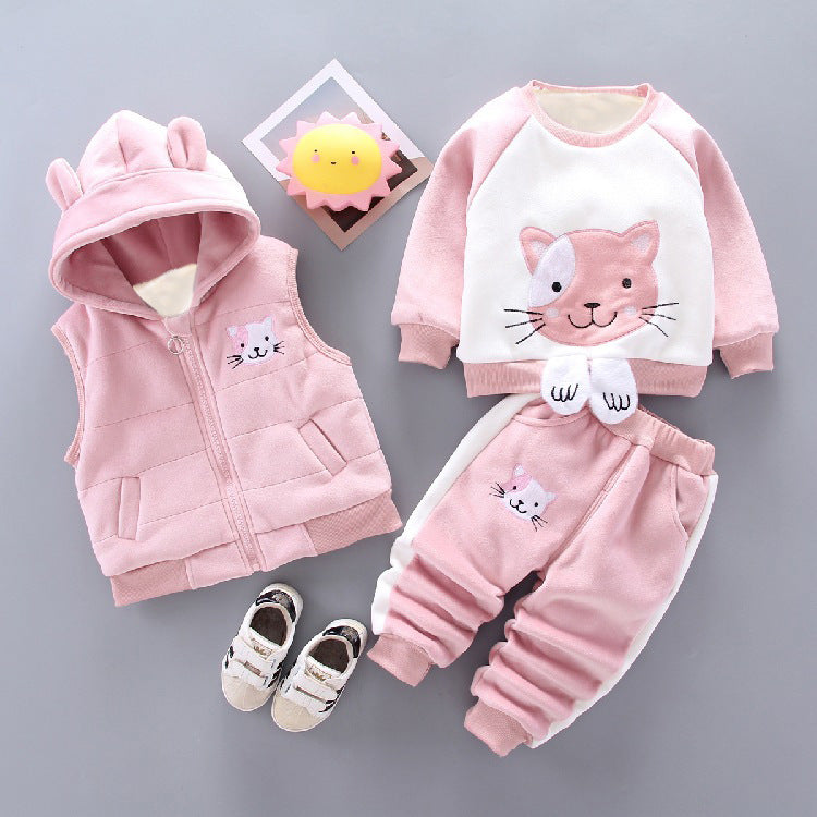 Children's Korean Style Clothing Fleece Padded Bear Children's Suit