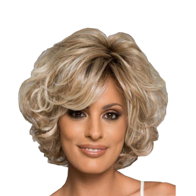 Female Gradient Color Fluffy Face Shaving Rose Net Wig Short Curly Hair