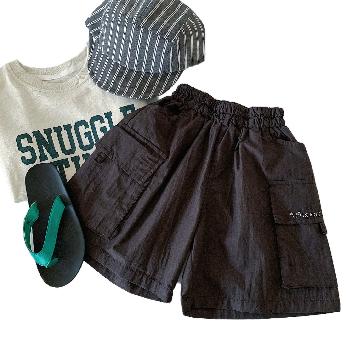 Children's Summer Korean Style Pocket Overalls Solid Color Children's Pants
