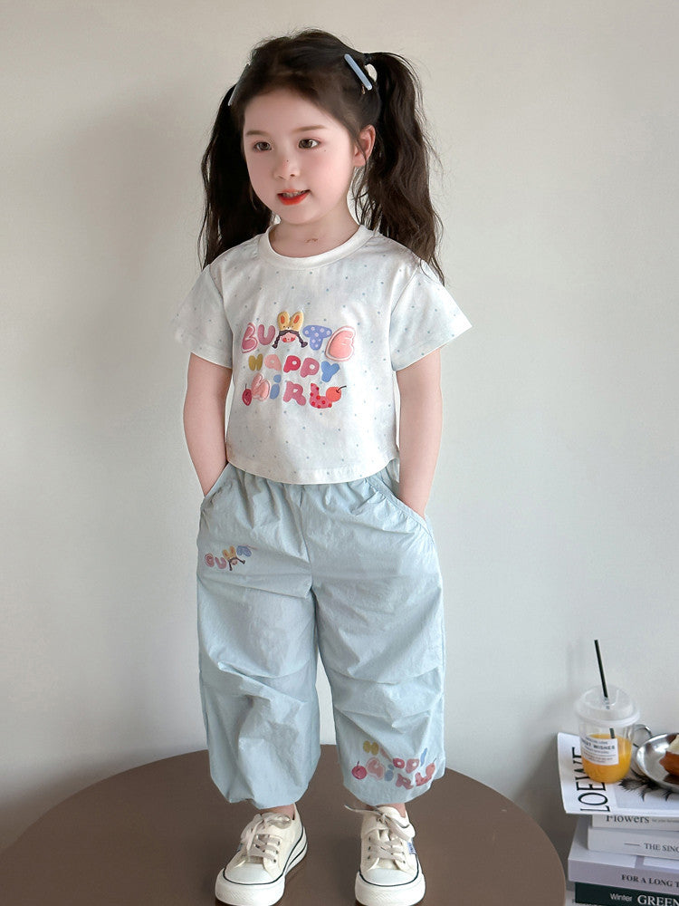 Children's Style Fashionable Short-sleeved Sports Two-piece Trendy Children's Suit