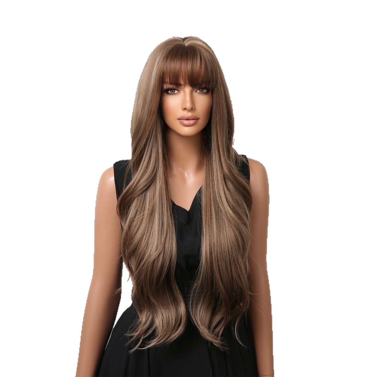 Curly Female Bangs Brown Golden Purple Wig Long Curls