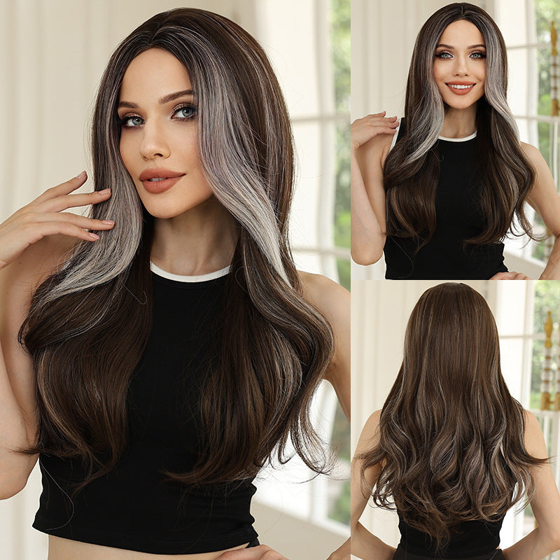 Women's Mid-point Dyed Curly Hair Fashion Black Gradient Wig Long Curls