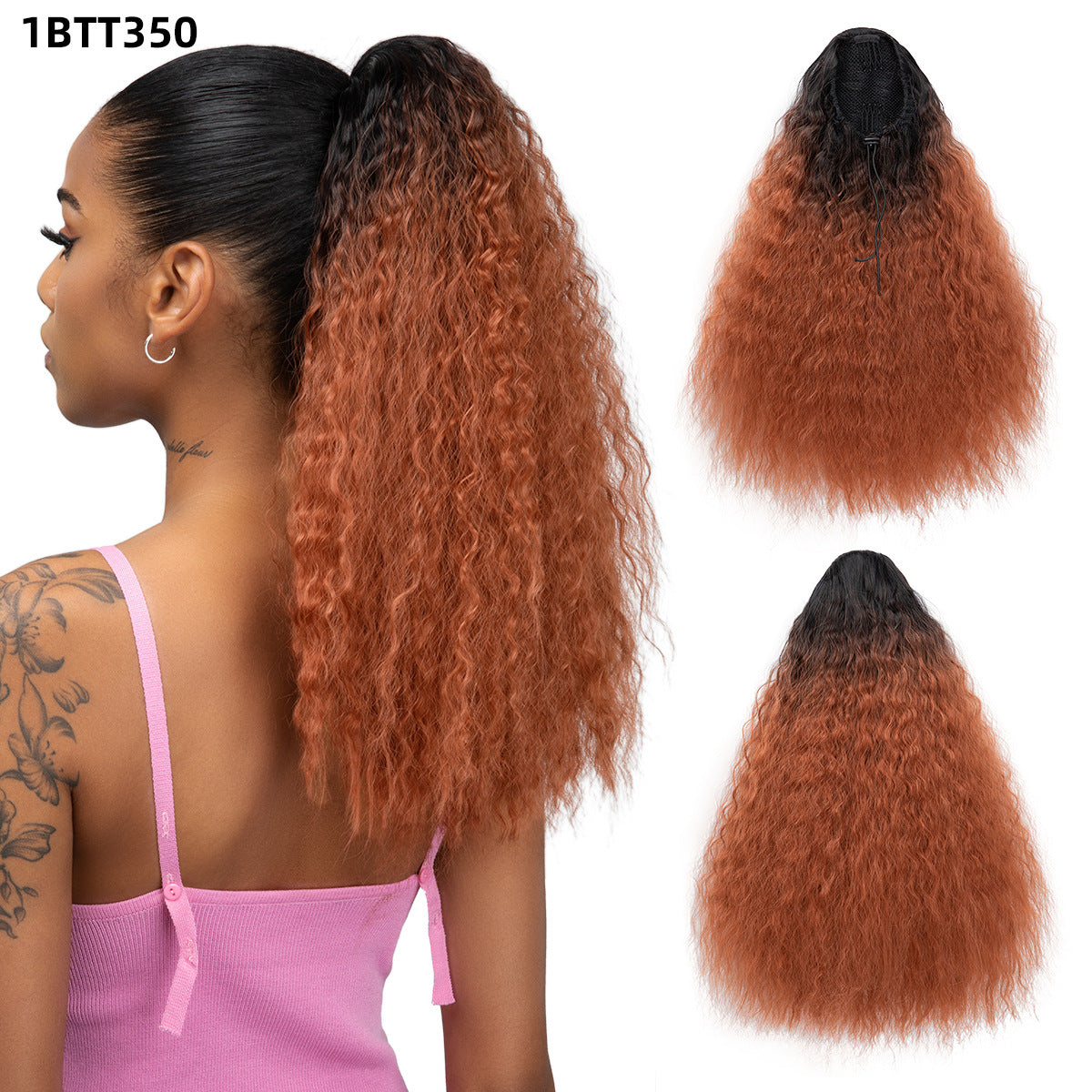 Corn Stigma Chemical Fiber Long Straight Hair Black Wig Ponytail