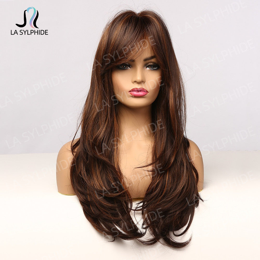 Bangs Micro Curly Female Brown Dyed Red Long Straight Wig
