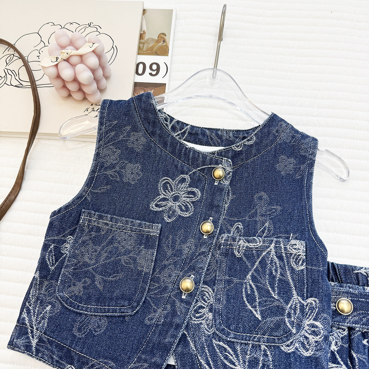 Printed Jeans Summer Stylish Korean Sleeveless Vest Shorts Two-piece Children's Suit