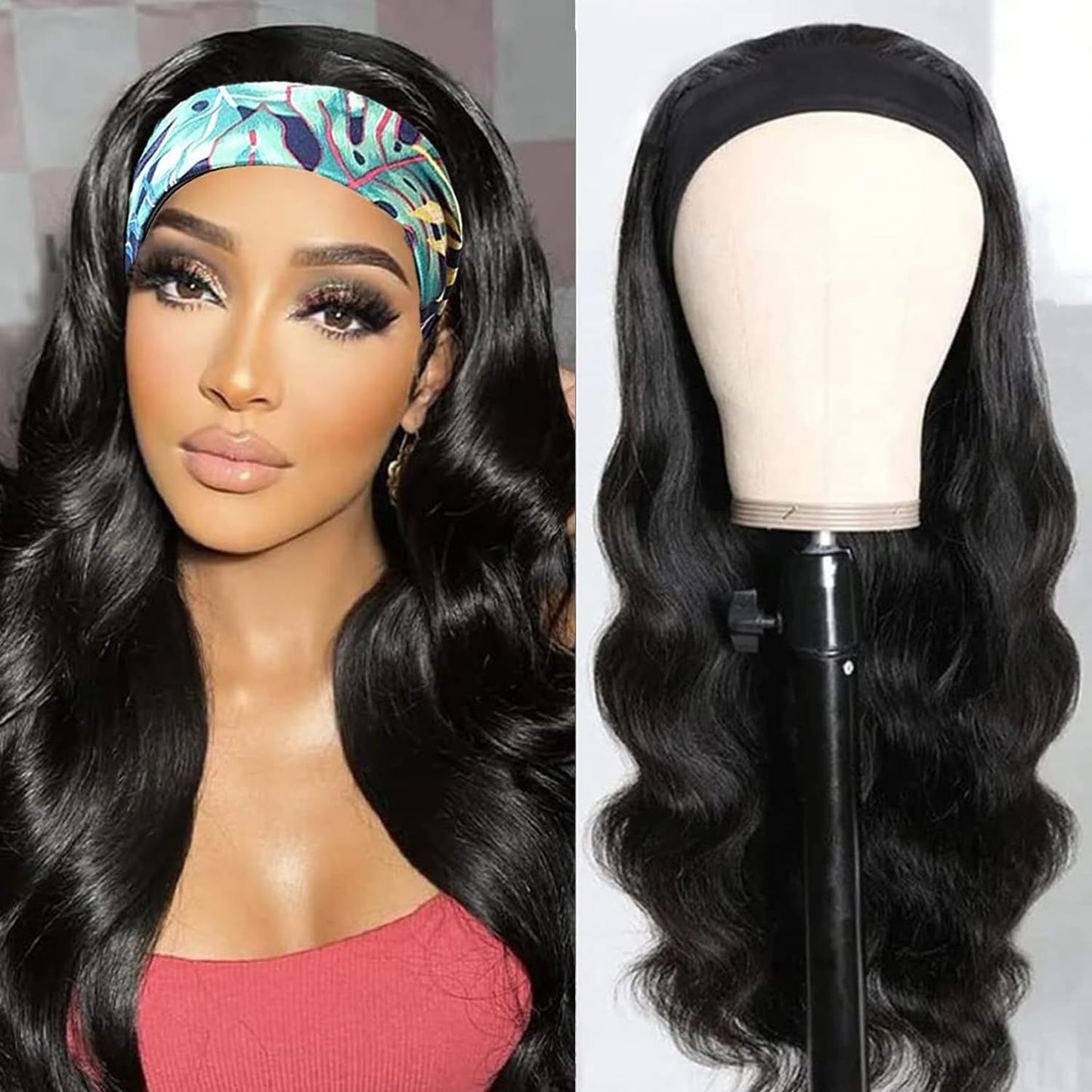 Women's Black Hair Band Curly Brown Mixed Wig Long Curls