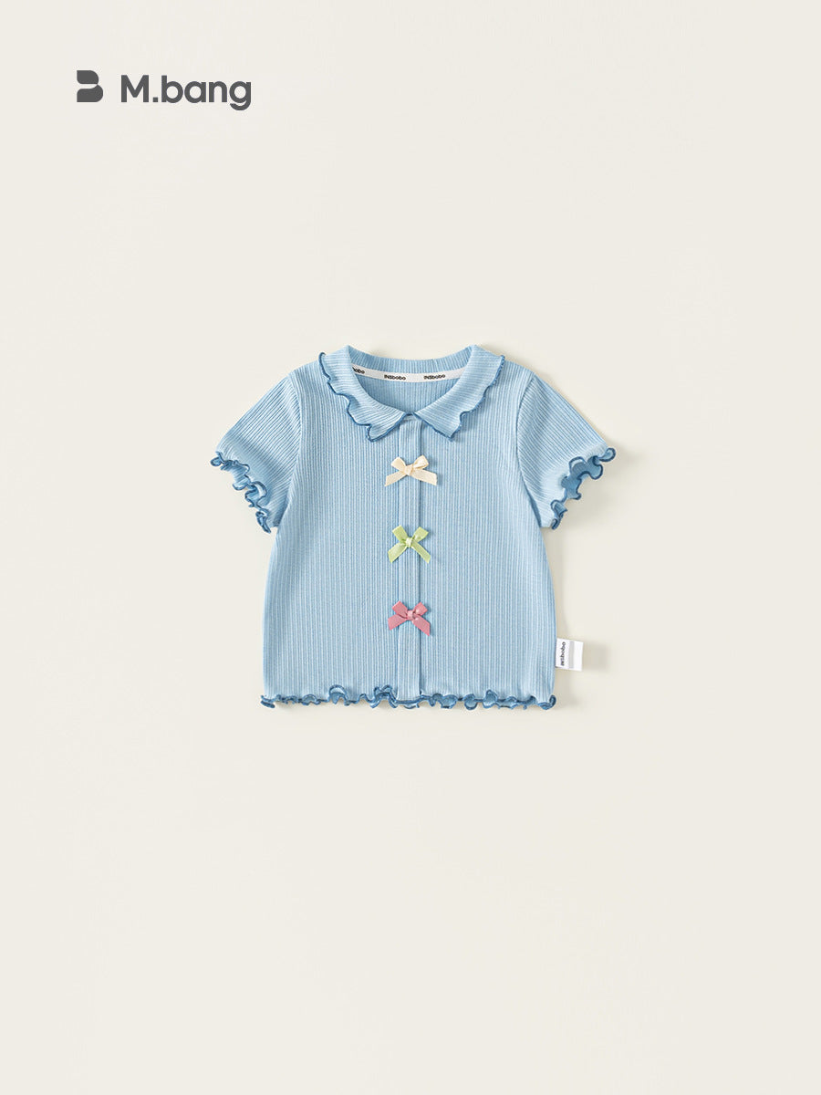 Children's Clothing Bowknot Summer Clothes Wooden Ear Sweet Style Short Sleeve Children's T-shirt