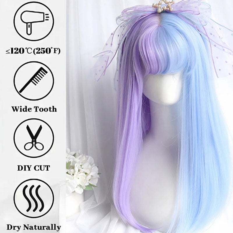 Headgear Female Double Matching Color Lolita Straight Bangs Natural Simulation Cos Wig