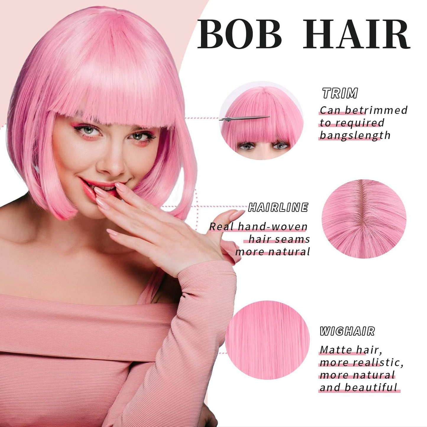 Women's Bangs Fiber Head Cover Optional Wig Short Straight Hair
