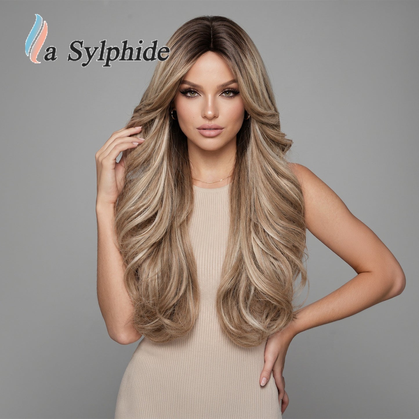 Women's Mid-length Bangs Gray White Head Cover Chemical Fiber Curly Hair Wig Long Curls