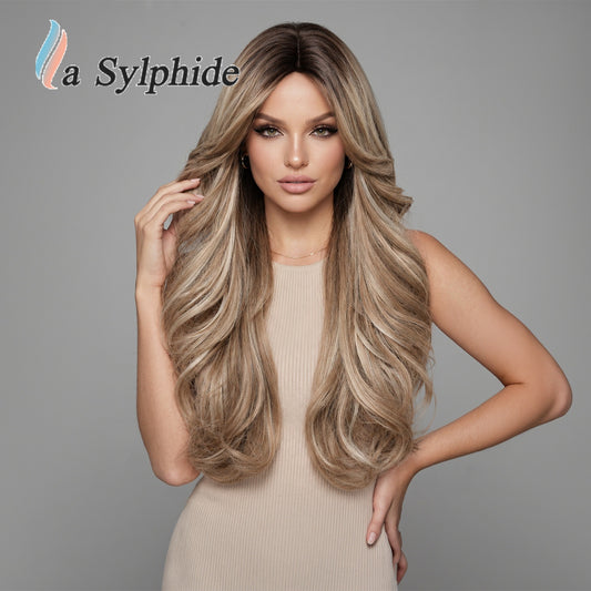 Women's Mid-length Bangs Gray White Head Cover Chemical Fiber Curly Hair Wig Long Curls